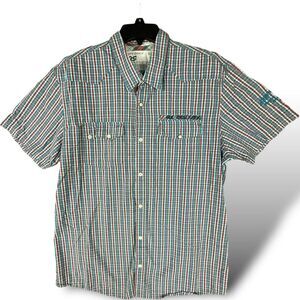 QS by S. Oliver Mens Extra Slim Fit XL S/S Blue &‎ Red Plaid Button Up Shirt EUC